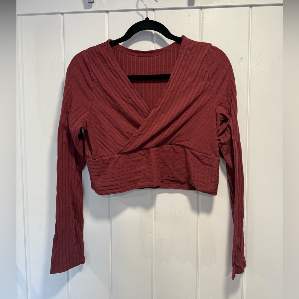 Women's Ribbed Wrap Top - Red